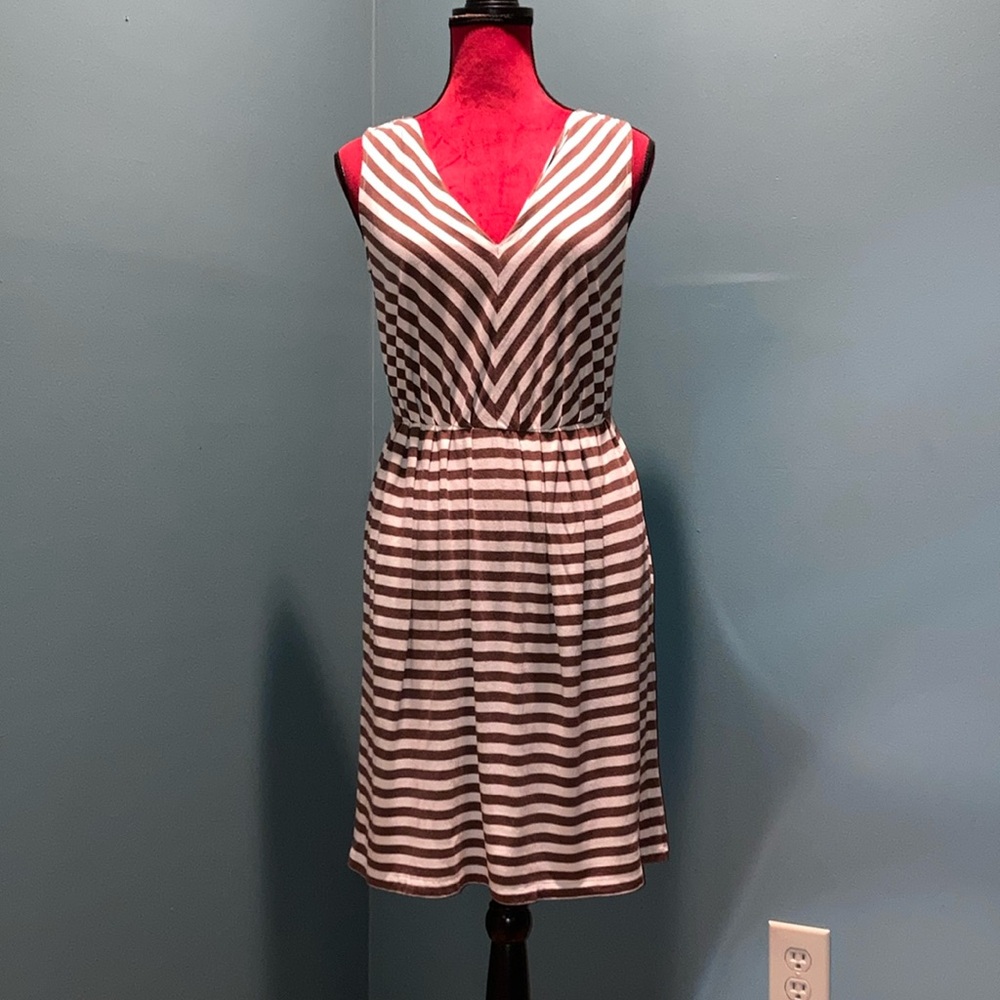 Talbots Brown and White Striped Sleeveless Dress Size XS